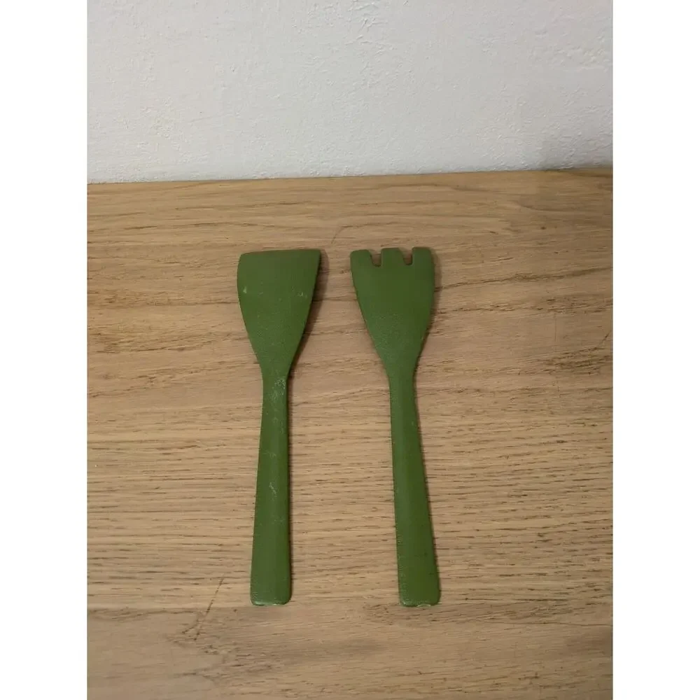 Salad Serving‎ Set Kitchenware Olive Green Fork & Spoon Vintage